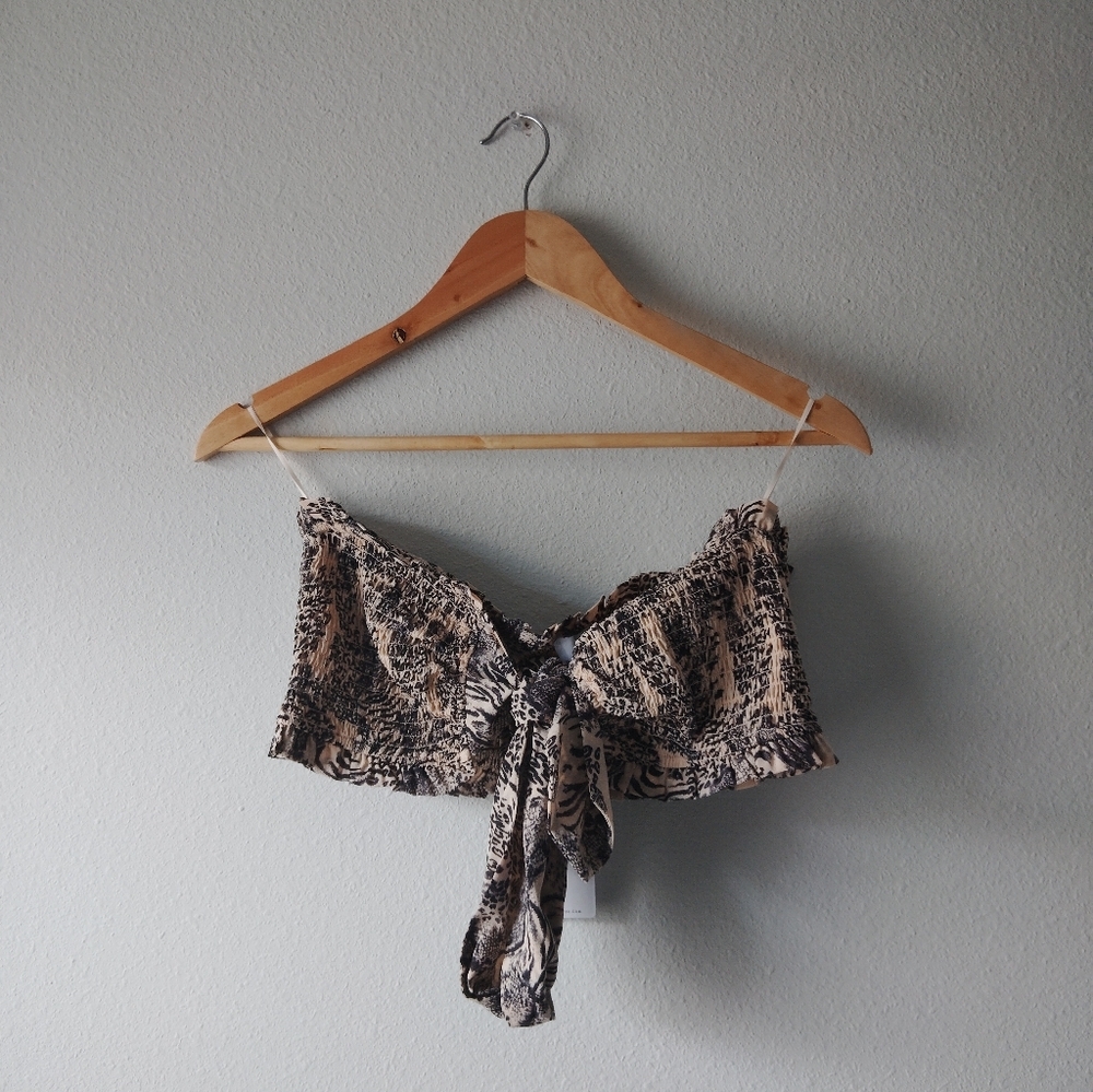 J.O.A. Leopard Print Tie-Front Crop Top